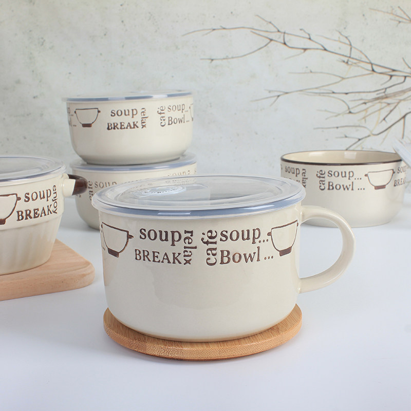 Office worker lunch box student fresh-keeping box ceramic bowl single dormitory instant noodle bowl with lid sealed instant noodle cup lunch box