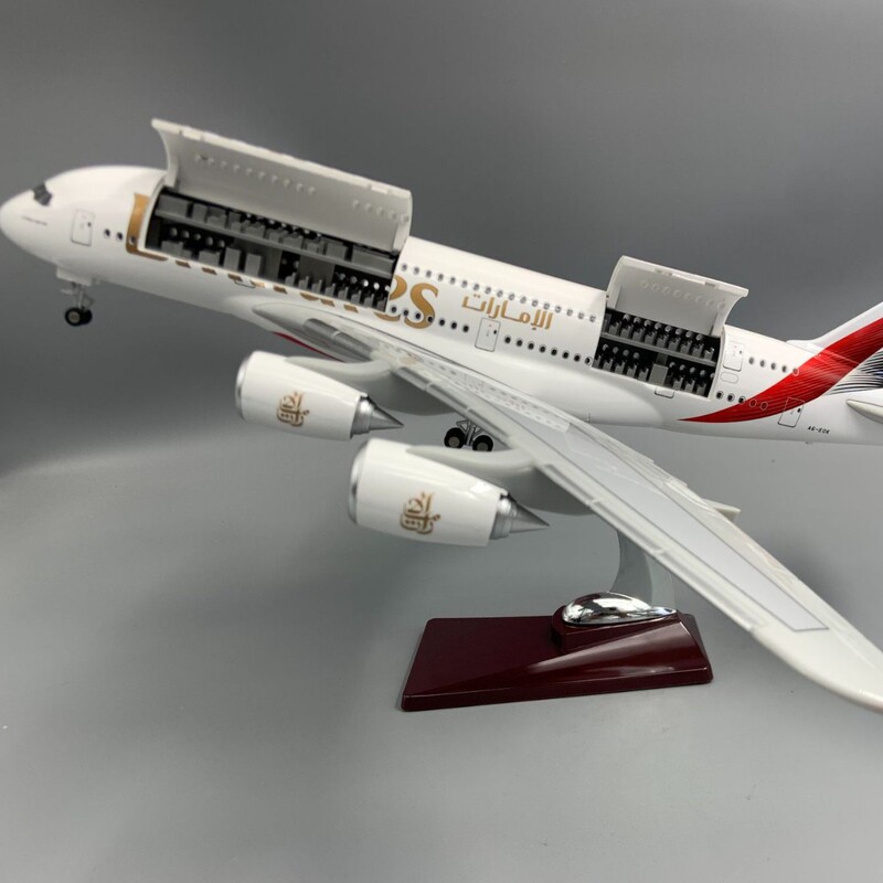 47cm New Die-Cast Model A380 Emirates Airlines Resin Aircraft with Openable Doors and Lights, Collectible Display Item