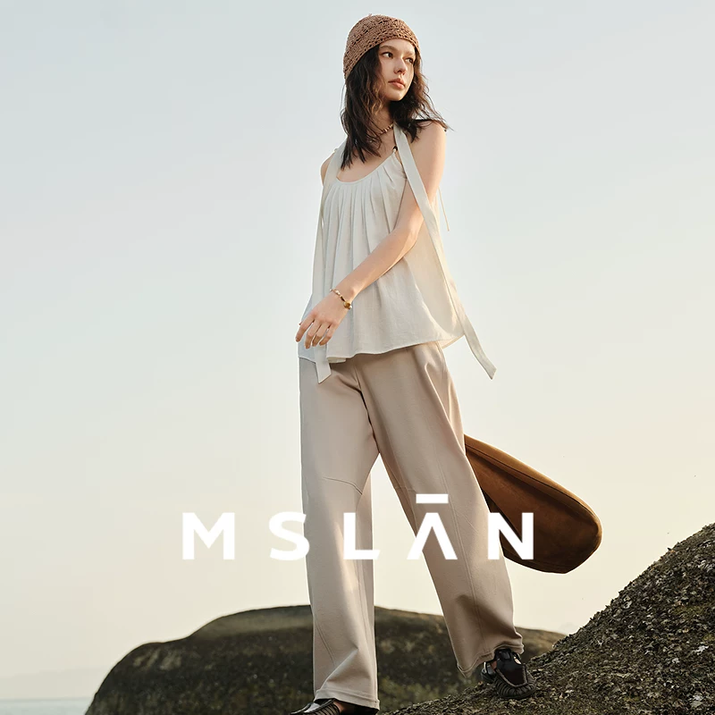 Ремешки MSLAN, топ с чашечками, хлопок и лён, свободного кроя