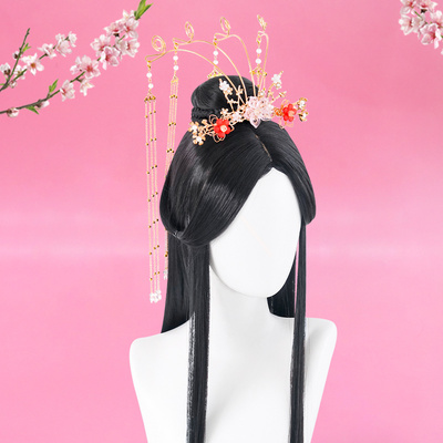 Chinese hanfu wig Tang dynasty princess empress fairy drama cosplay wig for women headdress of Han Dynasty rocking hairpin fairy girl's curling ancient costume hair ornament crown