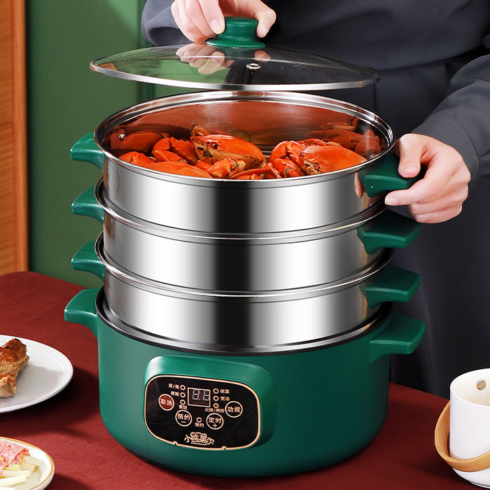 Anti-dry-heating multifunction electric steamer Home Commercial insulation theorizer 304 stainless steel multilayer large capacity electric steam cage