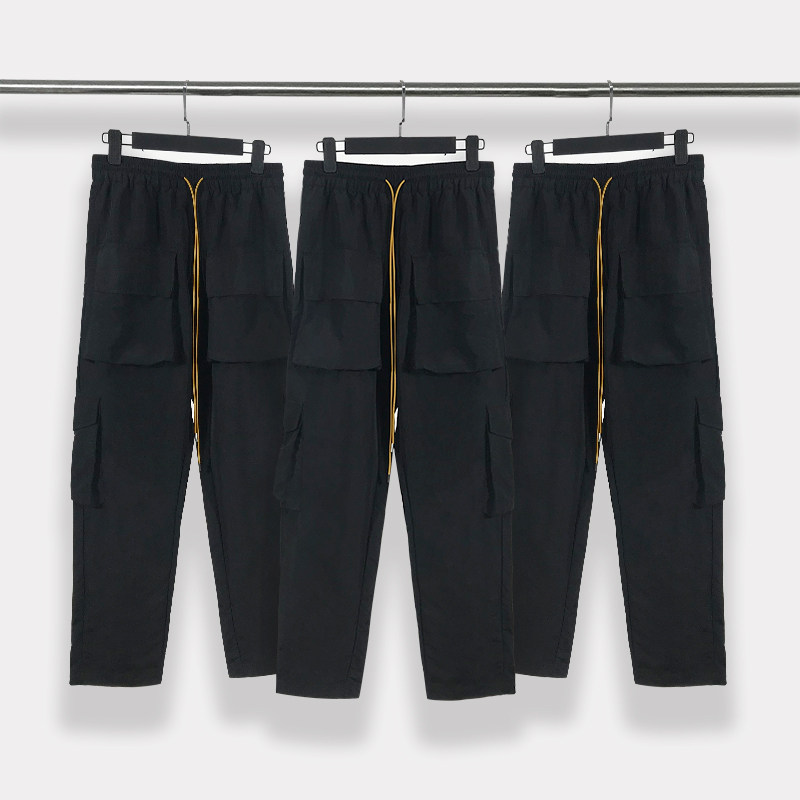 (Fugui) Works pants Tactical multiple pockets Drawing Rope Movement Casual Loose Buttons Long Pants Trendy High Street Pants