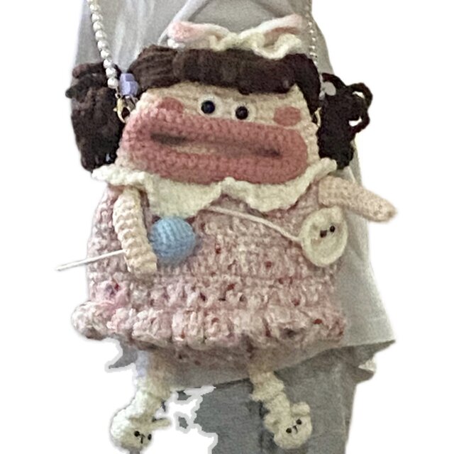 Lollipop Sweet Girl Sausage Mouth Phone Bag Handmade DIY Crochet Cute Yarn Ugly-Cute Doll LAOSHU Yarn Bag