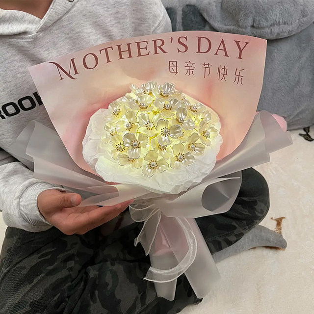 Hand-Woven DIY Magnolia Flower Bouquet Material Kit LAOSHU Artificial Flower Bouquets Mother's Day Gift for Mom