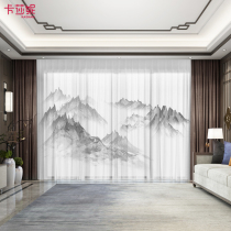 Customized modern new Chinese curtain blackout ink landscape painting window screen balcony gauze curtain study living room hotel tea room