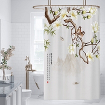 Shower curtain partition curtain curtain new Chinese style flower and bird picture Chinese style Magnolia Magpie high-grade thickened waterproof and mildew proof