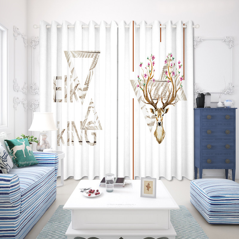 2023 new custom American modern minimalist ins Nordic elk curtains children's bedroom living room floor-to-ceiling window screens
