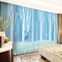 Nordic ins wind curtains small fresh elk half full shading minimalist living-room bedroom window yarn floor free of punch