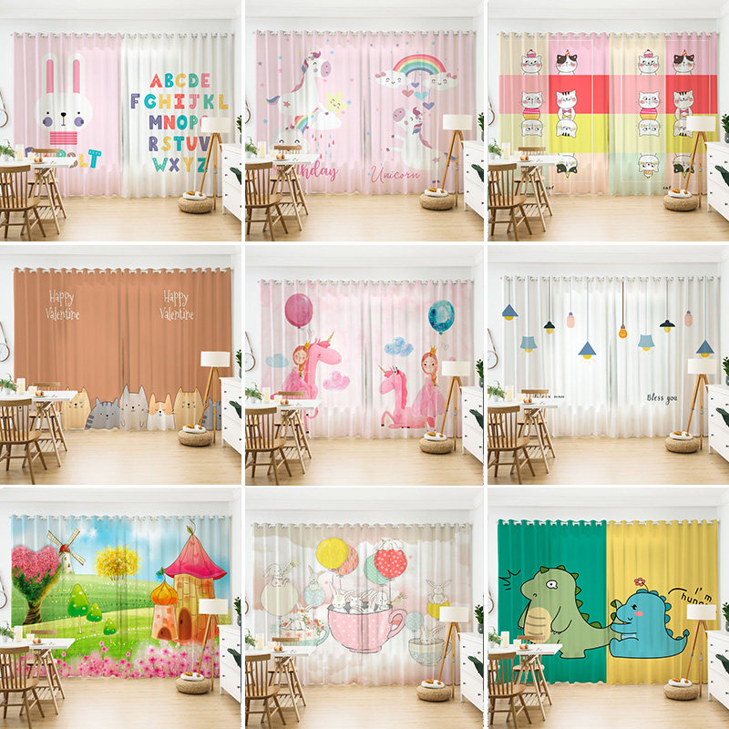 2023 new cartoon curtains children's cute baby little girl room princess style bedroom early education kindergarten window screen