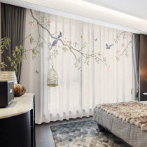 Customized semi-full blackout curtain curtain curtain gauze flowers and birds New Chinese study bedroom living room Club tea room peach blossom swallows