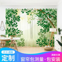 Customized semi-full shading curtain curtain curtain early morning green leaves bedroom living room window cartoon fresh and simple style