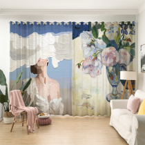 Customize 2022 Personality Art Oil painting Curtain Living Room Hand-painted Vegetal Girl Bedroom Floating Window Partition Veil Window Veil