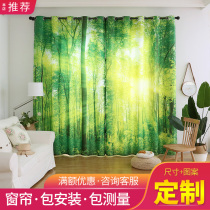 Custom Nordic 3D three-dimensional landscape curtain fabric forest green forest bedroom living room window sill short curtain curtain