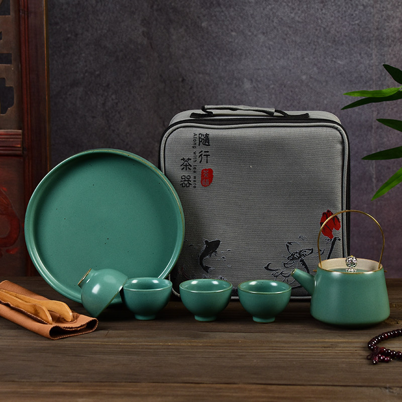 Ingenuity Japanese tea set set household one pot four cups portable travel simple kung fu tea set ceramic tea tray small set