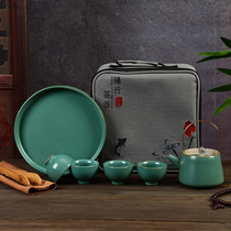 Ingenuity Japanese tea set set home a pot of four cups portable travel simple kung fu tea set ceramic tea tray small set