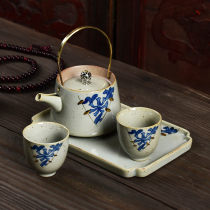 Japanese-style rough pottery Ciliang pot creative kung fu tea set one pot two cups two-person ceramic tea tray tea cup teapot set
