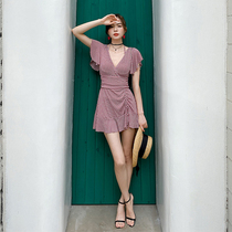 2021 New swimsuit female spa to be thin and covered with conservative dress conjoined small fragrant wind Korea ins sexy