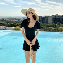 2022 New Swimsuit Woman Xia Conspicuia Slim Beach Resort Conservative Conjoined Dress Black Minimalist Swimsuit