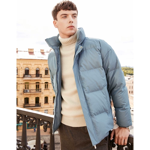 Пуховик, цветная сверхлегкая мужская куртка, в корейском стиле, высокий воротник