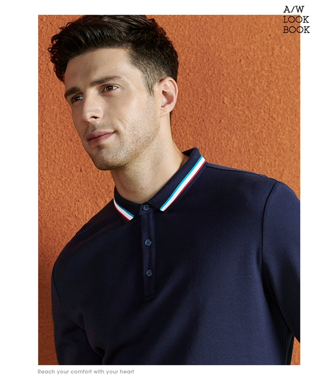Hàng ngàn con hạc giấy thanh niên áo polo nam dài tay đơn giản giản dị thanh niên Áo thun cotton co giãn bên trong quần áo 25006