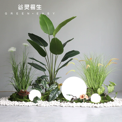谷灵 Ишэн имитирует зеленые растения, озеленение, внутренний пейзаж, большие декоративные искусственные растения, угловая сцена, макет под лестницей