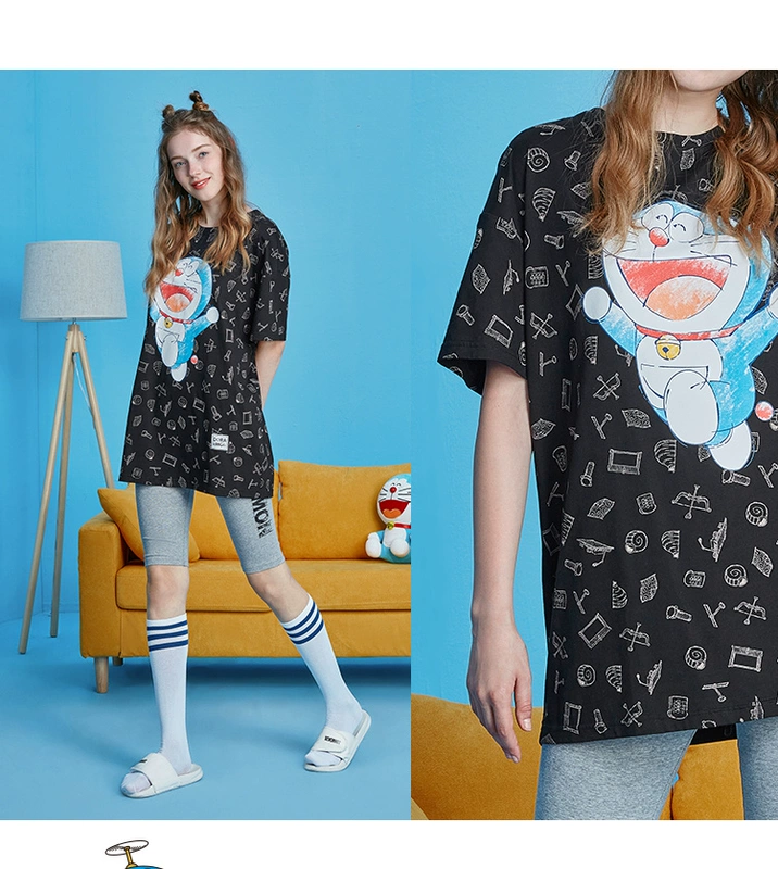 Sanfu Nữ Bộ Pajama Mùa Hè Doraemon IP Cổ Tròn Tay Ngắn Cưỡi Đồ Mặc Nhà Thông Thường 427741 - Cặp đôi