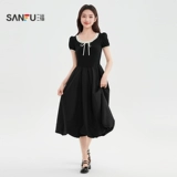 Летнее платье с коротким рукавом, кружевной приталенный черный корсет, длинная юбка, подходит для подростков