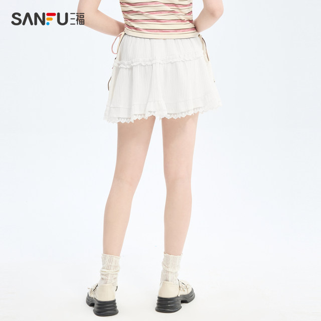 Sanfu Half Skirt 2024 Summer Small Lace Border Exposed Lining Double Layer Skirt Women's 483825