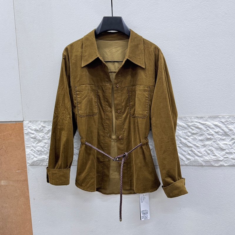 Minimalist Style Lapel Collar Waist-Cinching Tie Shirt for Women, Mid-Length, Long-Sleeve, Loose Fit, Slimming, Versatile, Elegant Top, Autumn 2026