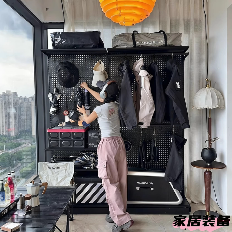 Vertical Pegboard Storage Rack for Outdoor Gear and Equipment, Wall-Mounted Hardware Storage, Camping and Cycling Storage Rack for Girls