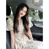 The French style retro superior sense crushed floral dress gentle wind V collar collection waist temperament Skinny sweet and long dresses Children Summer