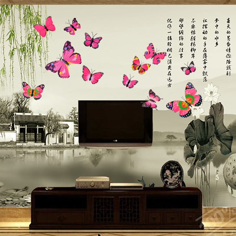 Emulated Butterfly Props Wedding background wall stickup fridge with 12 only set up living-room with colorful butterfly decorations-Taobao