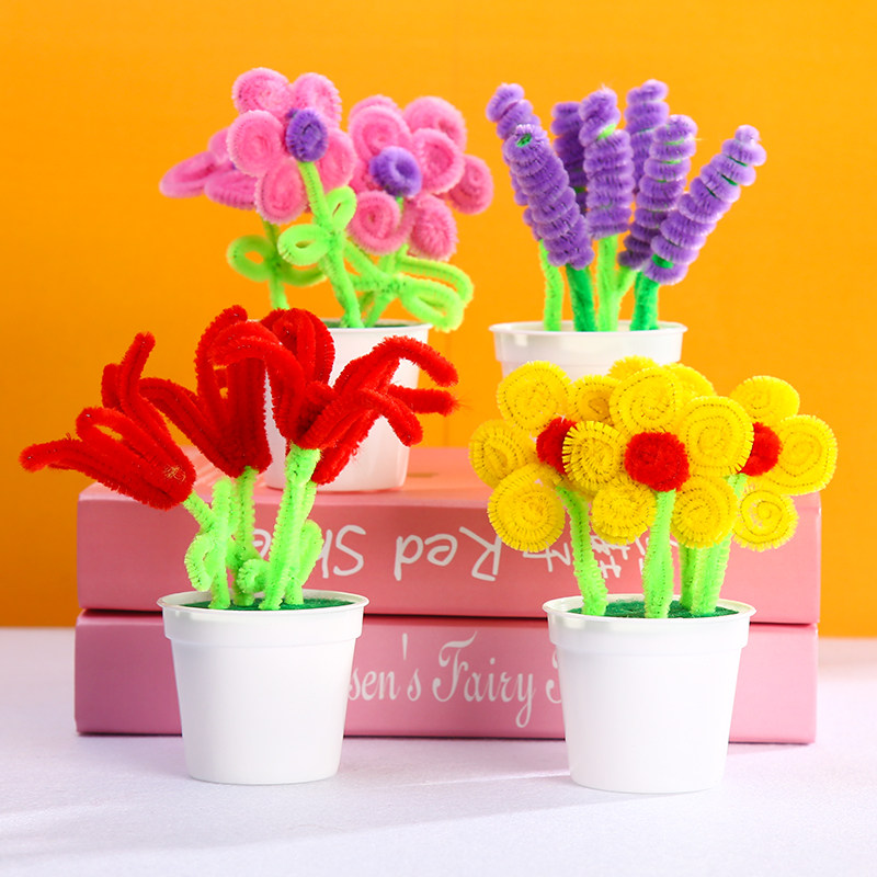 Children's diy gift creative gift twist stick hair root flower potted toy kindergarten handmade material package