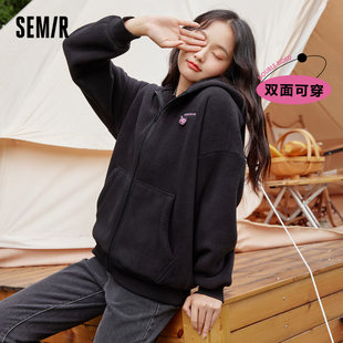 Semir Jacket Women's Hooded Reversible Top 2021 Winter New Loose Polar Fleece Knitted Off Shoulder Jacket Lazy