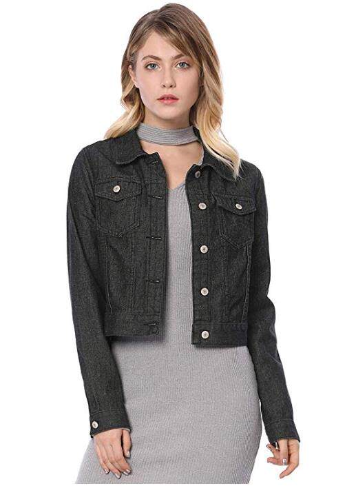 Allegra K Women's Fashion Denim Jacket Short Coat 70% Cotton ux1178