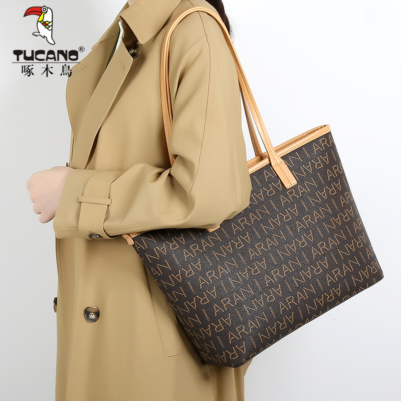 啄木鸟大容量女包2025新款高级感经典老花托特包上班通勤单肩手提