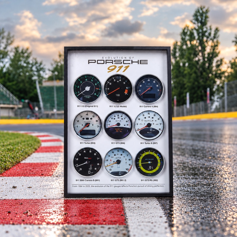 Porsche 911 Evolution Photo Frame, Classic Dashboard from Past Eras, Supercar Fan Decorative Painting, Peripheral Gift for Boyfriend Porsche 911 Evolution Photo Frame, Classic Dashboard from Past Eras, Supercar Fan Decorative Painting, Peripheral Gift for Boyfriend