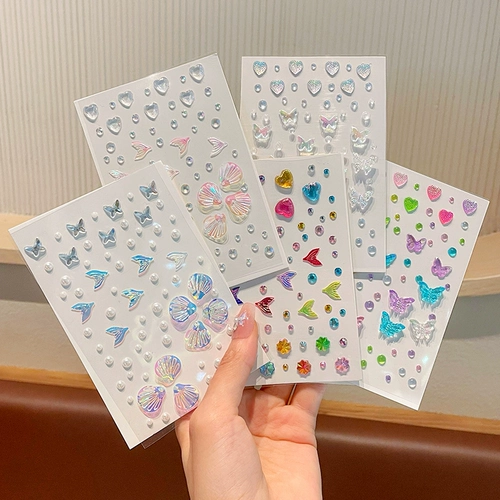 Детские наклейки для раскрашивания лица маленькая девочка флэш-наклейки для лица с бриллиантами ракушка рыбий хвост бабочка трехмерные наклейки для лица девушки кристалл драгоценный камень сверкающие наклейки для макияжа сценическое представление стразы цветные алмазные наклейки живопись