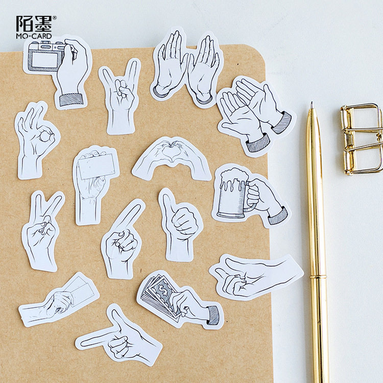 Ink cartridge with stickers black and white gesture adhesive stickers hand ledger photo album items decorative sealing stickers