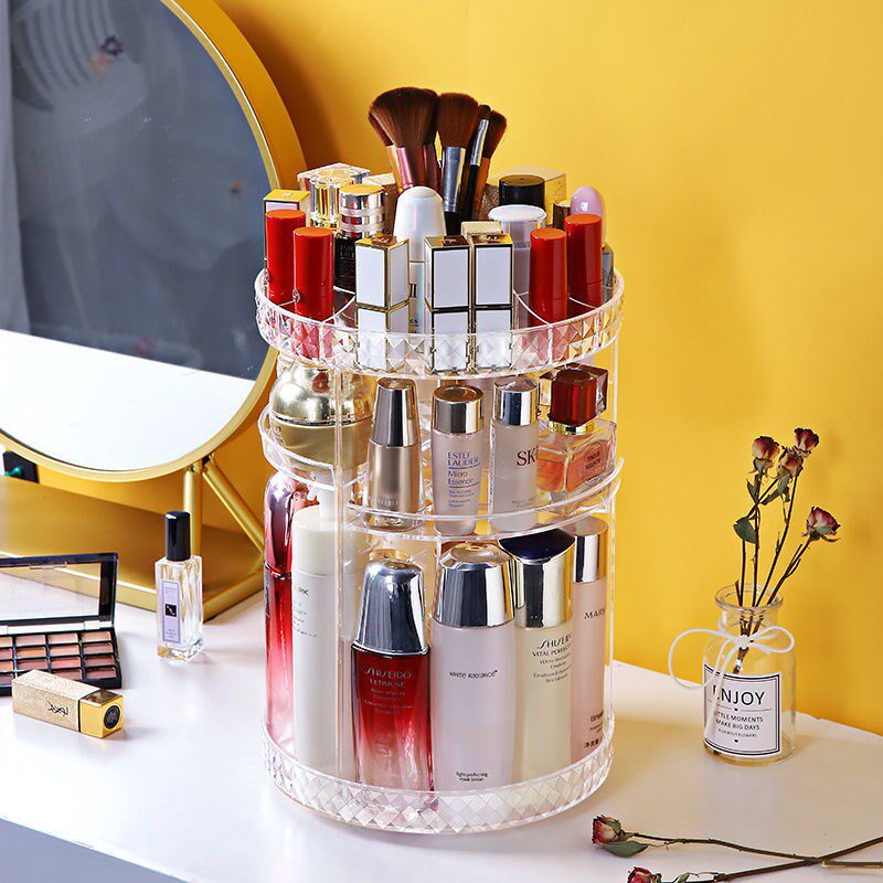 Cosmetic Storage Box Table Top Shelf Minimalist Makeup Bench Swivel Transparent Acrylic Skin Care Plip Red Finishing