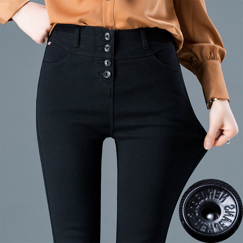 Japanese inside lap pants female outside wearing high waist elastic tight close-up abdominal display slim 90% smoke pipe pants pencil magic pants big size