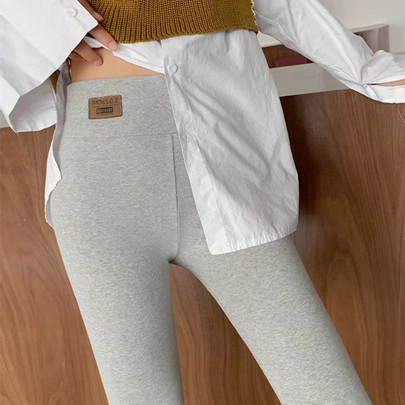 Japanese pure cotton internal lap pants female outside wearing high waist tightening elastic tight body large size for autumn and winter plus suede thickened warm trousers