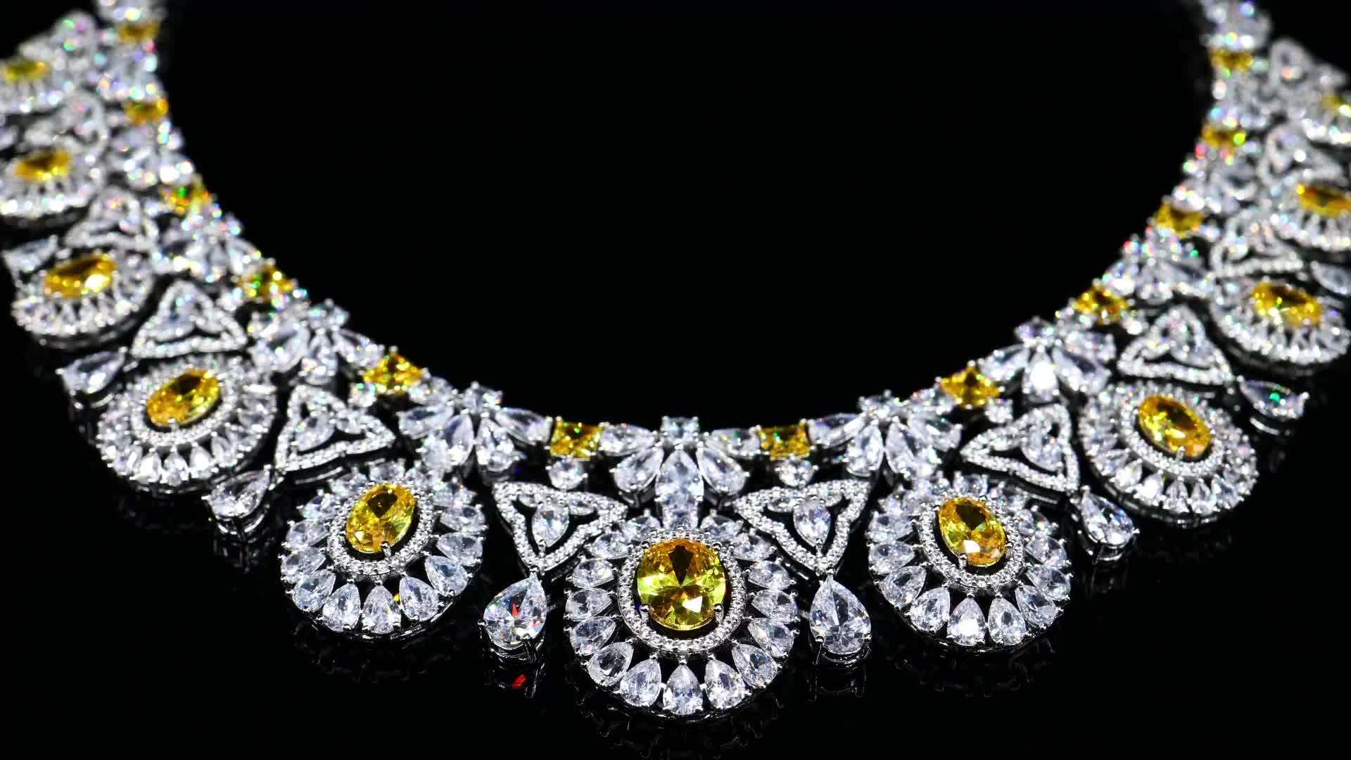 013082 Luxury Color Bridal Necklace Set For Women Cubic Zircon Wedding Jewelry Sets Brides