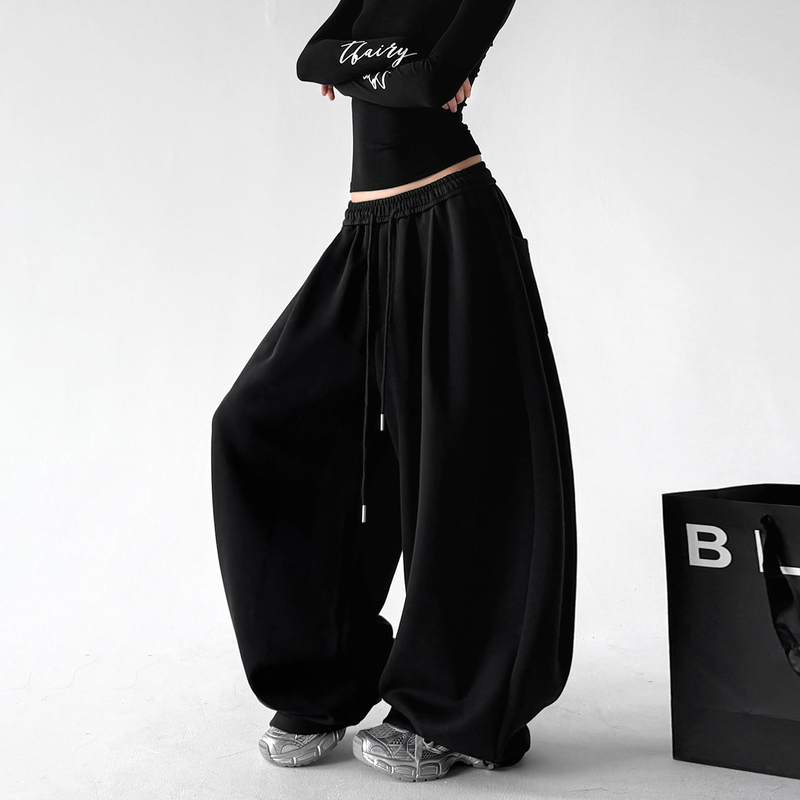 Hip-Hop Style Black Wide-Leg Sweatpants for Women 2026 Autumn New High-End Street Dance Sports Pants Loose Casual Pants