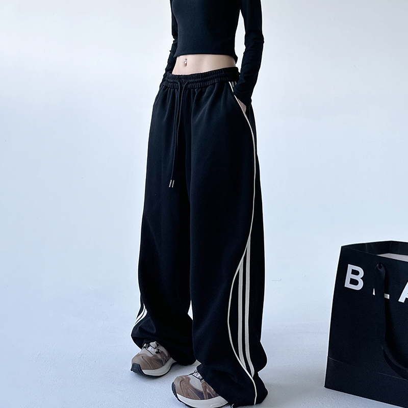 Trendy European and American Drawstring Sweatpants 2026 Spring/Summer New Casual Slimming Loose Extended Straight-Leg Wide-Leg Pants
