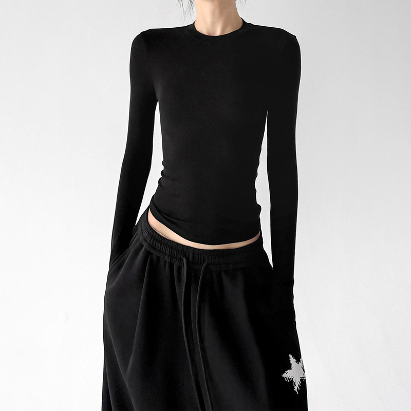 High-End Women's Tops 2026 Autumn New Black Long-Sleeved T-Shirt Women's Slim-Fit Wool Base Shirt Versatile