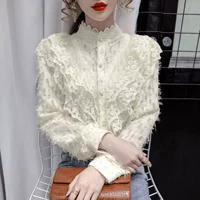 Осенняя милая кружевная рубашка, лонгслив, большой размер, в корейском стиле, в западном стиле
