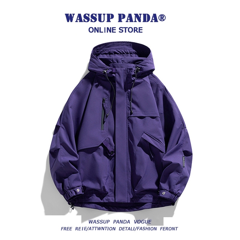 Wassup Panda American-Style Outdoor Purple Jacket for Men, Spring and Autumn Trendy Brand Workwear Mountaineering Jacket for Women