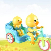 Childrens electric little yellow duck stepping on tricycle toys with music lights Net red cartoon boys and girls rotating stunt car