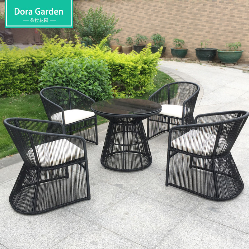 Outdoor rattan chair Three sets of modern balcony Leisure table and chairs Garden Courtyard Tea combination outdoor single rattan furniture